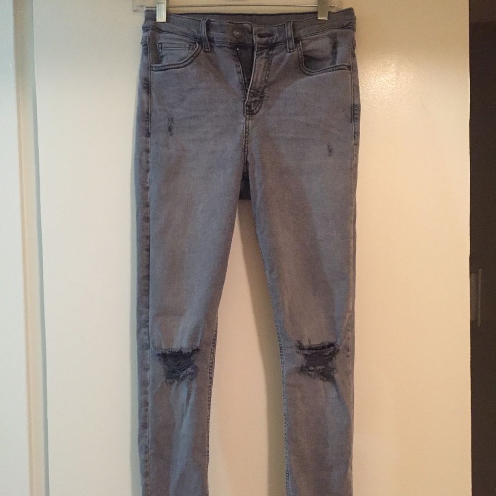 Topshop Grey Ripped Jamie Jeans